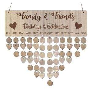 Family Birthday Celebrations Tracker Wooden DYI Hanging‎ Wall Calendar Board